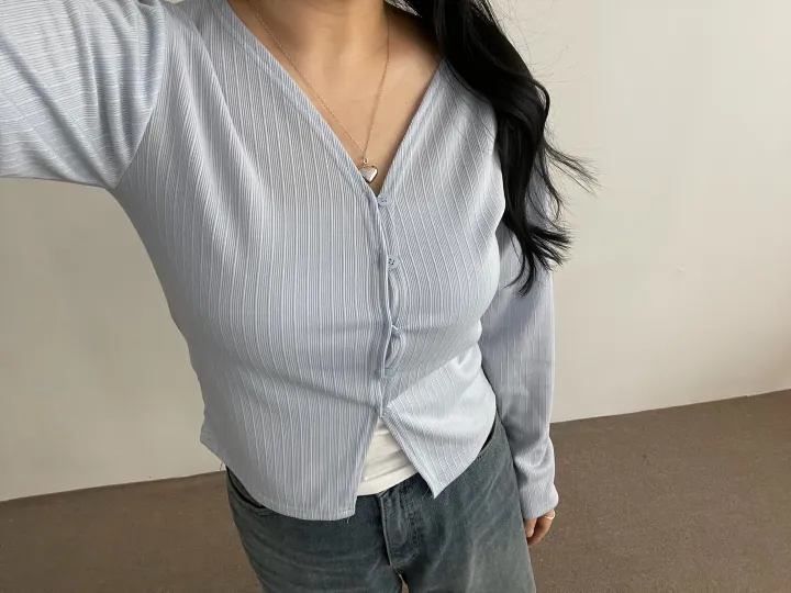 [2사이즈] 색감굿@ 가디건 브이넥 레이어드 여리핏 빅사이즈 크롭 봄옷  통통 베이직 꾸안꾸 상세 이미지 2