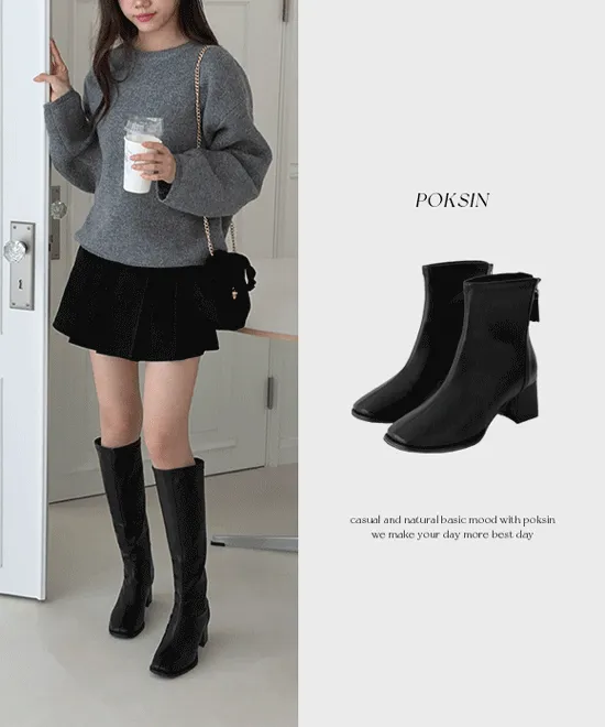 [BEST🏆/입문부츠👍🏻/두가지기장❣️] 폭신 뒷지퍼 스퀘어 통굽 앵클부츠 롱부츠(6cm)-2465&2466