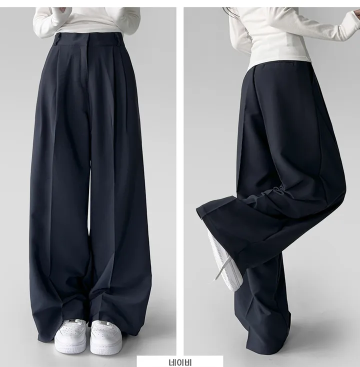 [~3XL/2기장] 르네상스 모더니즘 더블 핀턱 통 와이드 루즈핏 슬랙스 긴바지 롱팬츠 상세 이미지 5