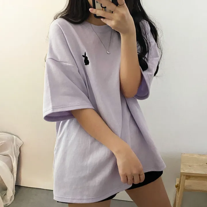 [넉넉/데일리] 러블리 래빗 자수 오버핏 반팔티T 상세 이미지 13