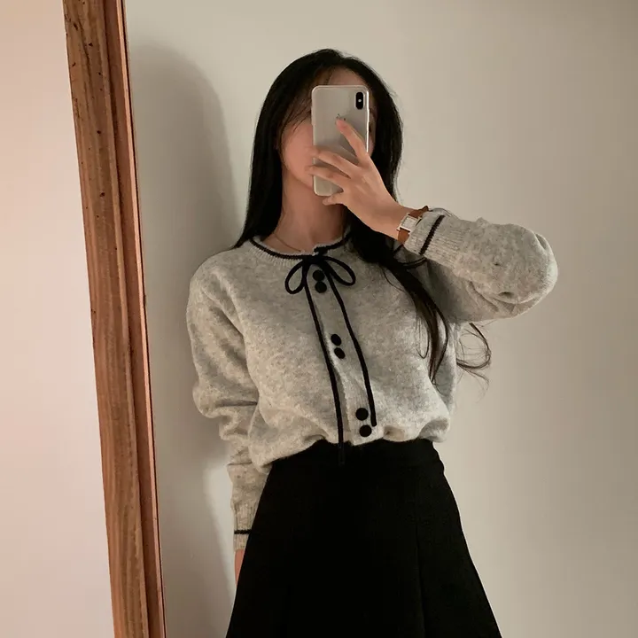 ✨최저가✨[데이트룩,하객룩] 프레젠트 리본 배색 니트 가디건 - cd 상세 이미지 25