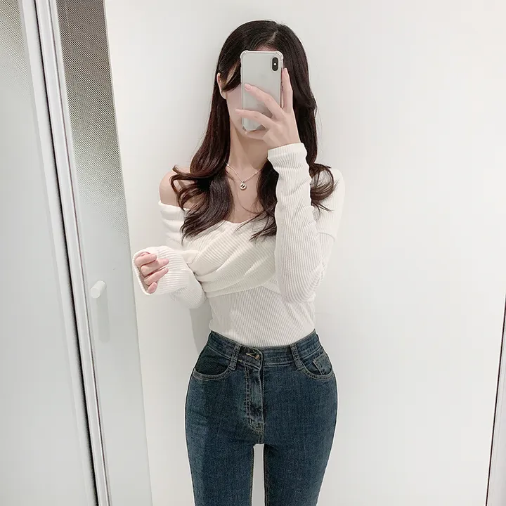 ( 당일출고!!, 핏보장!! ) 브이넥 오프숄더 골지 롱소매 기모 랩긴팔티 상세 이미지 15