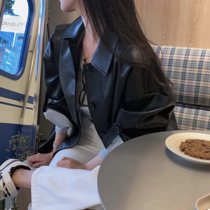[힙덮는기장감~/블랙 당일출고🎉] 자체제작 #크치Made 오디너리 롤업 오버핏 하프 레더자켓 - jk 상세 이미지 15