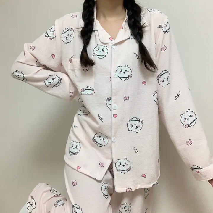 [🔥당일출고🔥/3컬러!] 먼작귀 치이카와 하치와레 우사기 생일선물 지지미 긴팔 긴바지 잠옷 파자마 홈웨어 세트 상세 이미지 4