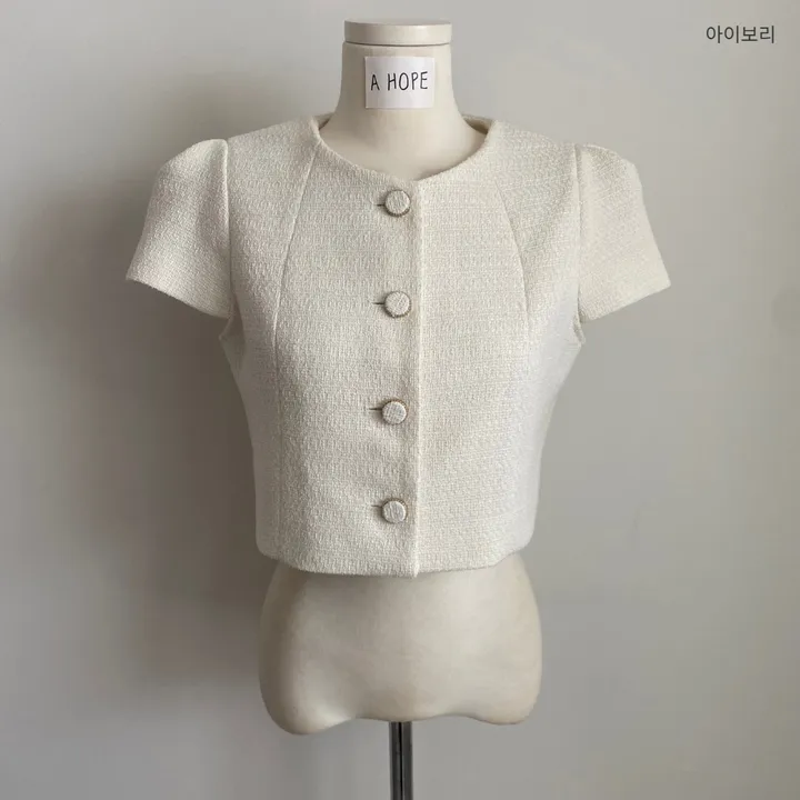 후폰 트위드 퍼프 반팔 숏 자켓 & 뒷트임 A라인 롱 스커트 셋업 ( 슬릿 플레어 하객룩 데이트룩 결혼식 투피스 세트 SET 상견례룩 ) 상세 이미지 19