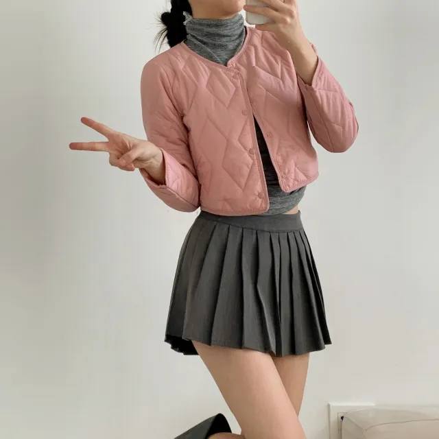 [기본/퍼]2사이즈 베이직 가벼운 똑딱이 크롭 숏 엠보 누빔 이너 경량패딩(6color) 상세 이미지 10