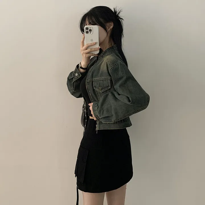 [빈티지힙] 투웨이 데미지 바이커 크롭 워싱 데님 자켓 상세 이미지 17