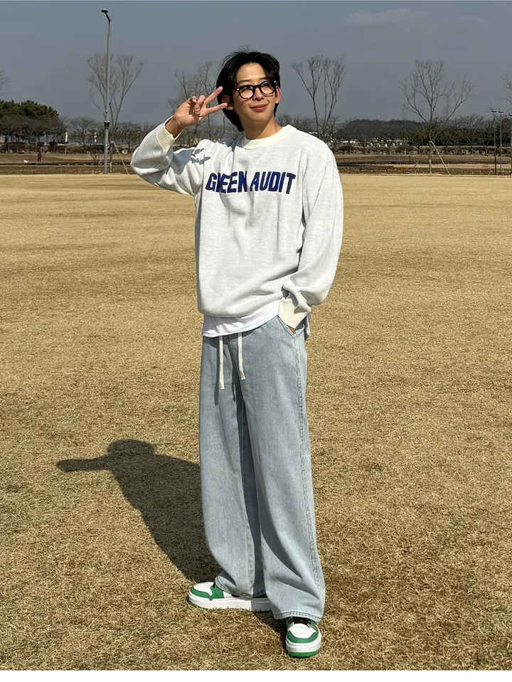 [당일출고][두장묶음할인]남자 란모 봄 가을 사계절 밴딩 와이드 청바지 데님팬츠 상세 이미지 11