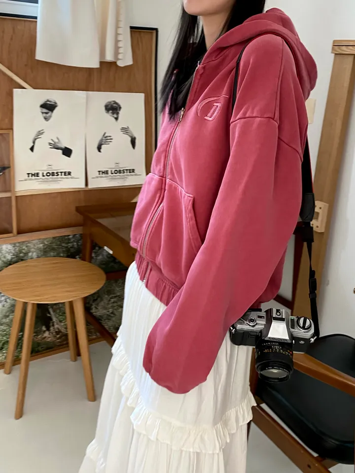 [💖봄신상/여리여리/💖피그먼트]헤븐 시보리 크롭 아방핏 루즈핏 자수 여친룩 꾸안꾸 후드 집업 상세 이미지 27