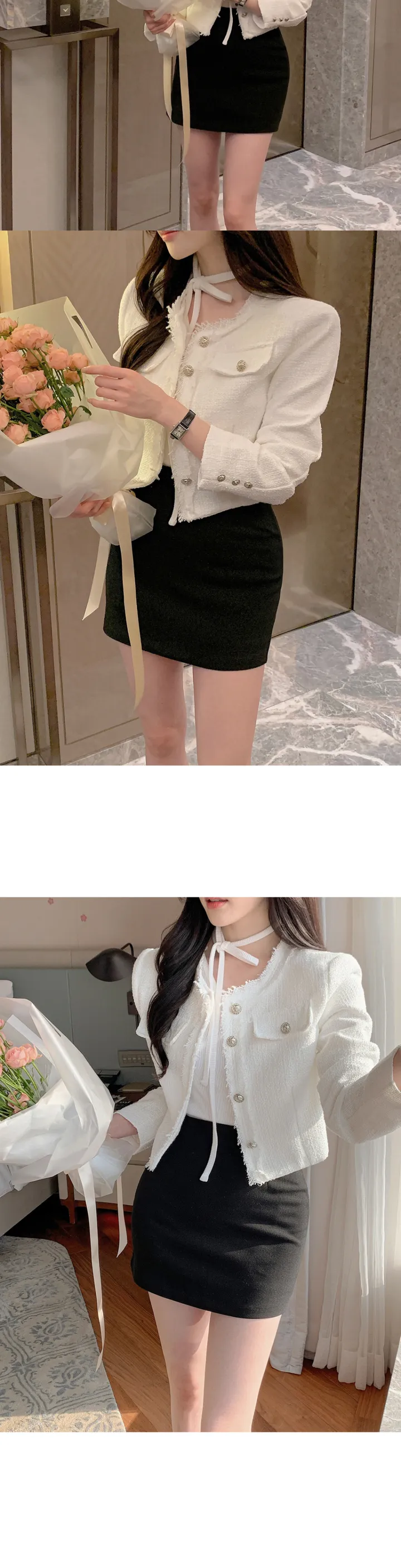 [갓성비❤️/화사한 봄 자켓으로 제격!] 매니아 노카라 컷팅 디테일 버튼 포켓 세미크롭 봄 트위드 자켓 상세 이미지 20