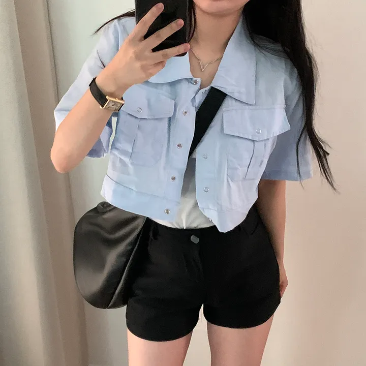 [여름*.*/핏보장🤍] 아몬드 야상 크롭 반팔 자켓 상세 이미지 9