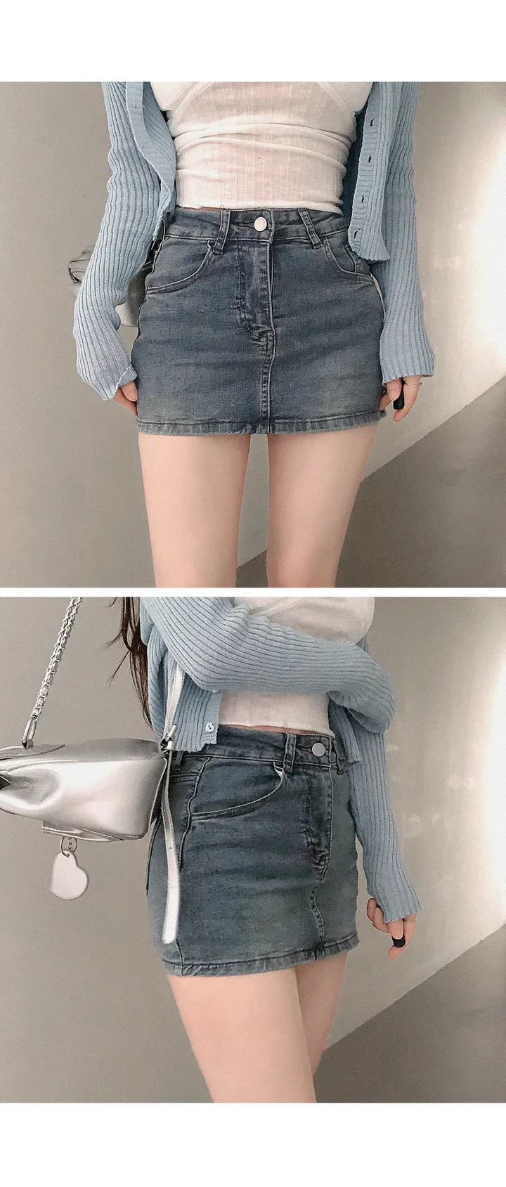 [단독진행🤍/완전착붙핏!!] 니버 하이웨스트 치마바지 바지안감 데님 미니 스커트 인생핏 초미니 봄데님 봄여름스커트 봄여름치마 봄옷 봄신상 상세 이미지 3