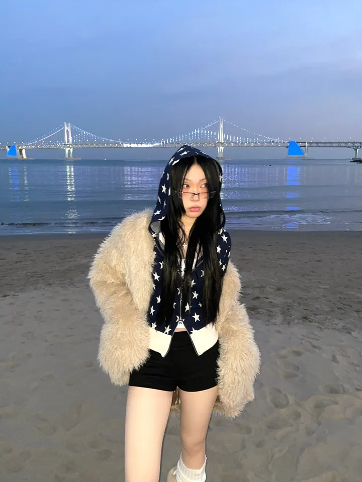 [MD소장/인기상품] y2k star pattern slim crop hood zip-up / y2k 별 스타 패턴 슬림 크롭 후드 집업 상세 이미지 5
