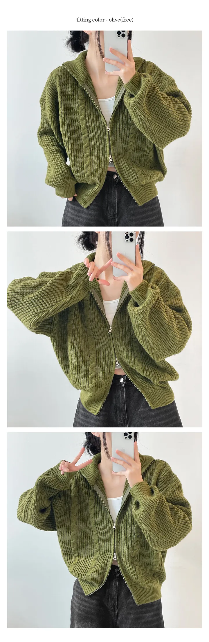 [도톰따뜻🧶아방핏]폭닥 투웨이 하이넥 루즈핏 꽈배기 니트 집업(5color) 상세 이미지 30