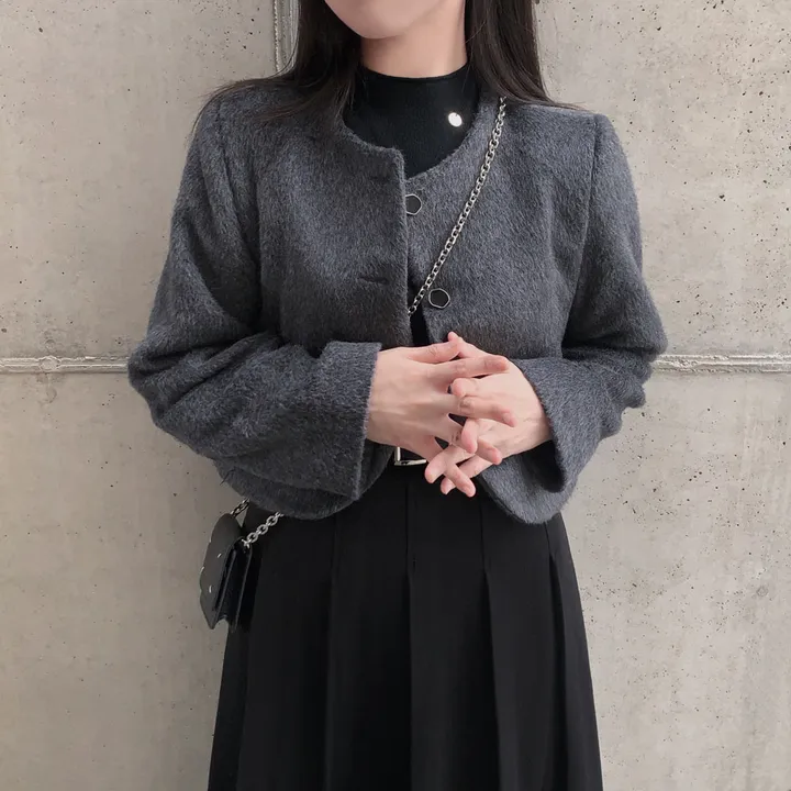 [누빔ver오픈!/MADE🩶]겨울하객룩 완성, 모헤어 라운드 스탠다드 크롭 자켓 상세 이미지 15