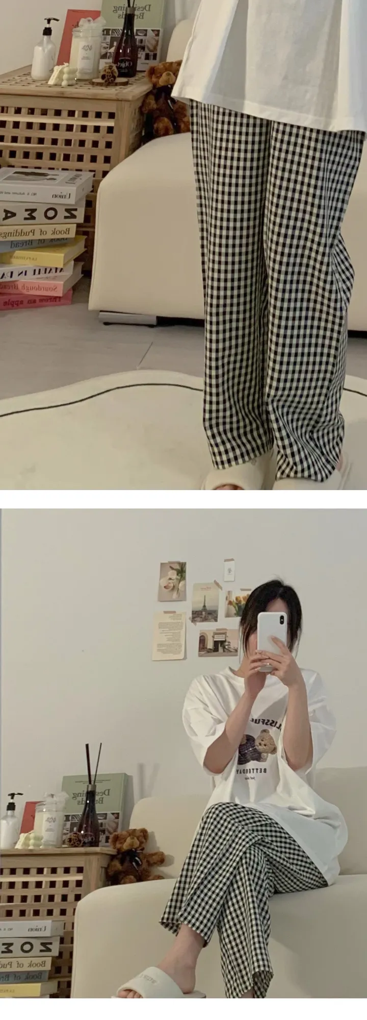 [자체제작]1+1할인 실크느낌 솝 체크 커플 잠옷바지 빅사이즈 파자마 파티 상세 이미지 38