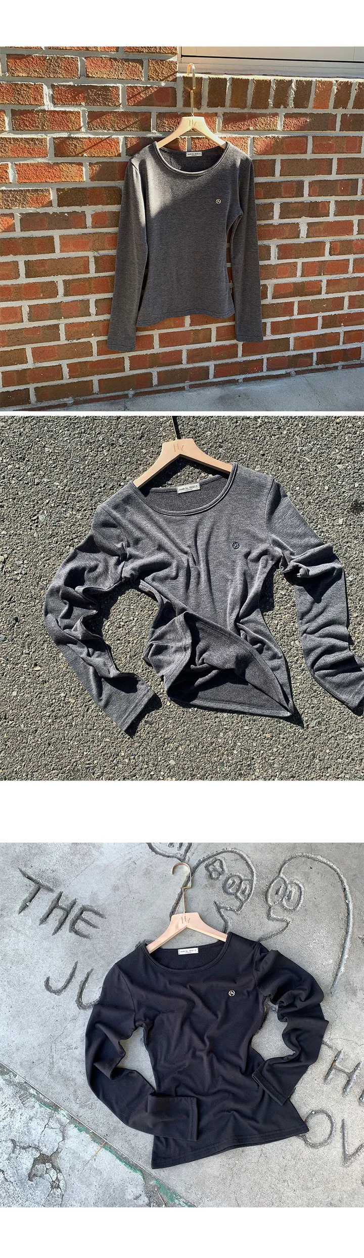 (2size)[매일입는/잘록허리!] made 레터 슬림 라운드 긴팔티 기본티 약기모 상세 이미지 23