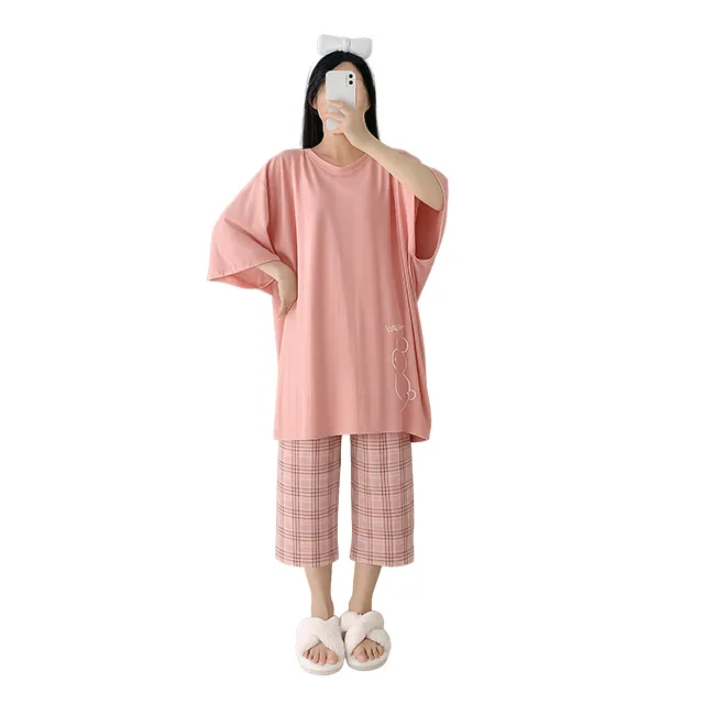 오버핏 7부 파자마 2종세트/빅사이즈/M~4XL(45~150)KG/COLOR블랙,스카이,핑크 상세 이미지 7