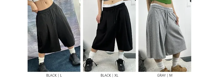 [UNISEX/기획특가/소장추천!/3size!]사이드 폴드 핀턱 포인트 루즈 와이드 벌룬 버뮤다 하프 트레이닝 팬츠(2color) 상세 이미지 2