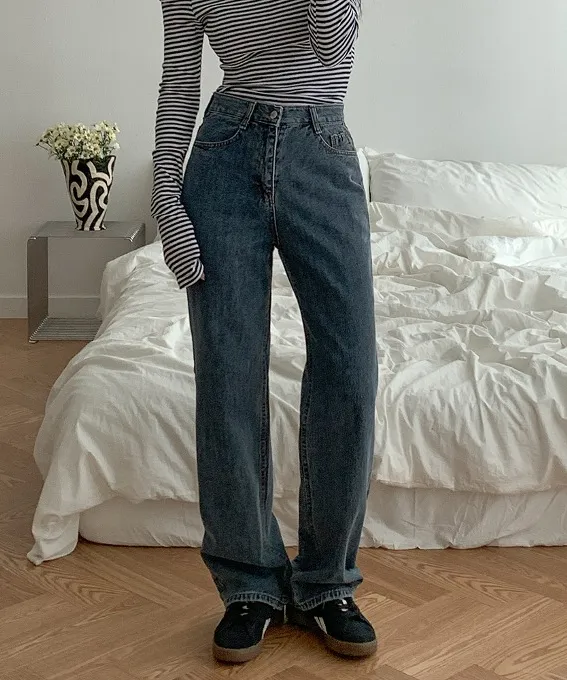 #8만장돌파 [ 반해버린색감/그레이시중청,연청 ] 마릴 하이웨스트 와이드 일자 청바지