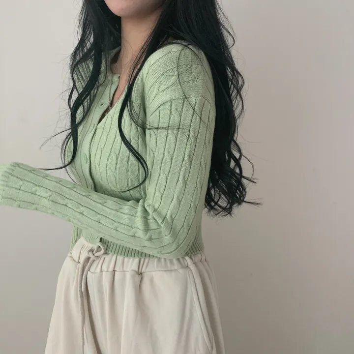 [핏보장] 페일 꽈배기 크롭 단추 골지니트 가디건;6col 상세 이미지 56