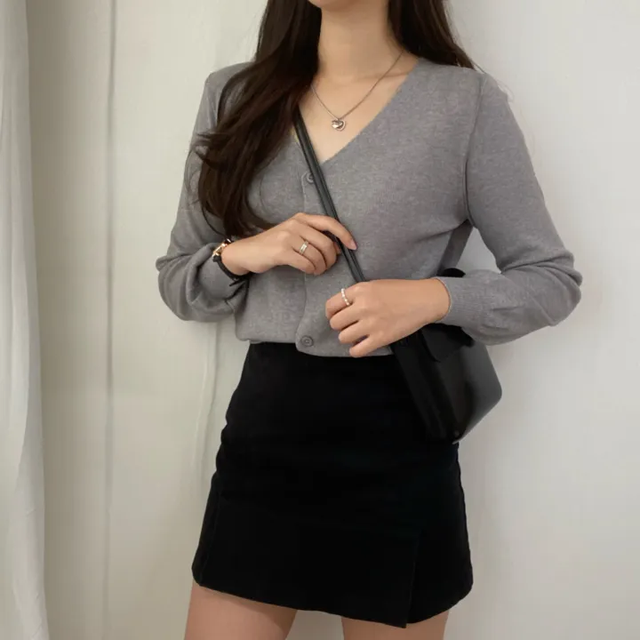 (데일리)소프트 기본 긴팔 니트 크롭 브이넥 가디건 5color 상세 이미지 40