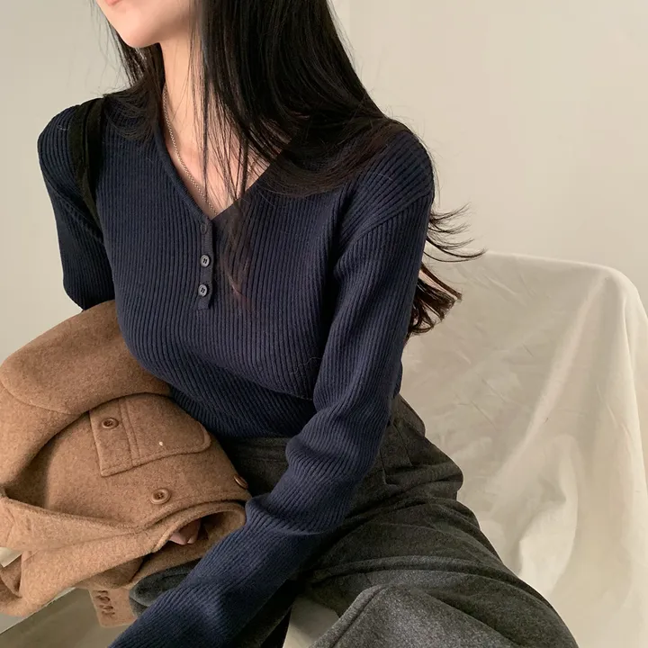 [4계절필수 디자인/연그레이 당일출고✨] 자체제작 #크치Made 젤리 버튼 트임 브이넥 골지 겨울 니트 긴팔티셔츠 - nt 상세 이미지 67