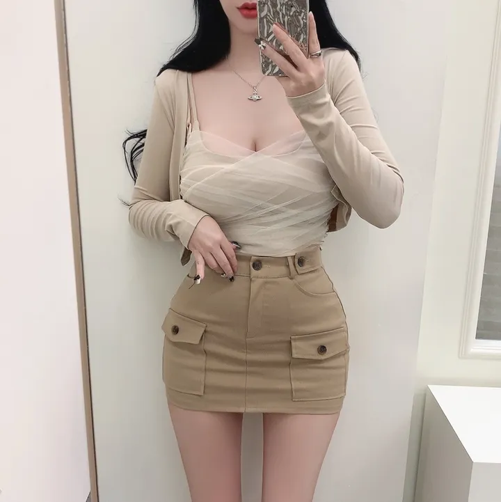 [3COLORS/SET] 더블셔링 레이스 레이어드나시&크롭가디건 세트/버닝블루 상세 이미지 9