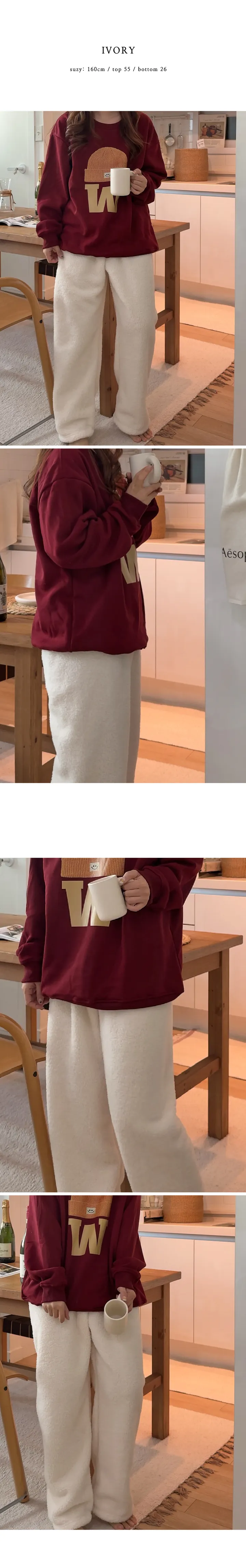 ❄️겨울신상👖 당일발송 버닌 스트라이프 무지 극세사 겨울 커플 긴바지 맨투맨 파자마 팬츠 세트 3color 상세 이미지 8