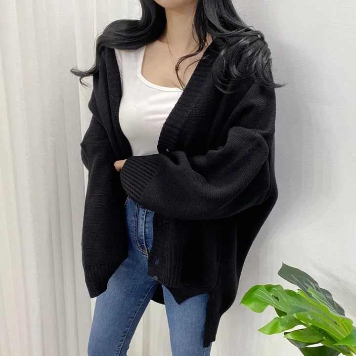 🚀당일발송-레드/블랙🚀[고퀄/데일리룩] 봄🌸 가을 디얼 터크 언발 오버핏 니트 가디건 상세 이미지 45