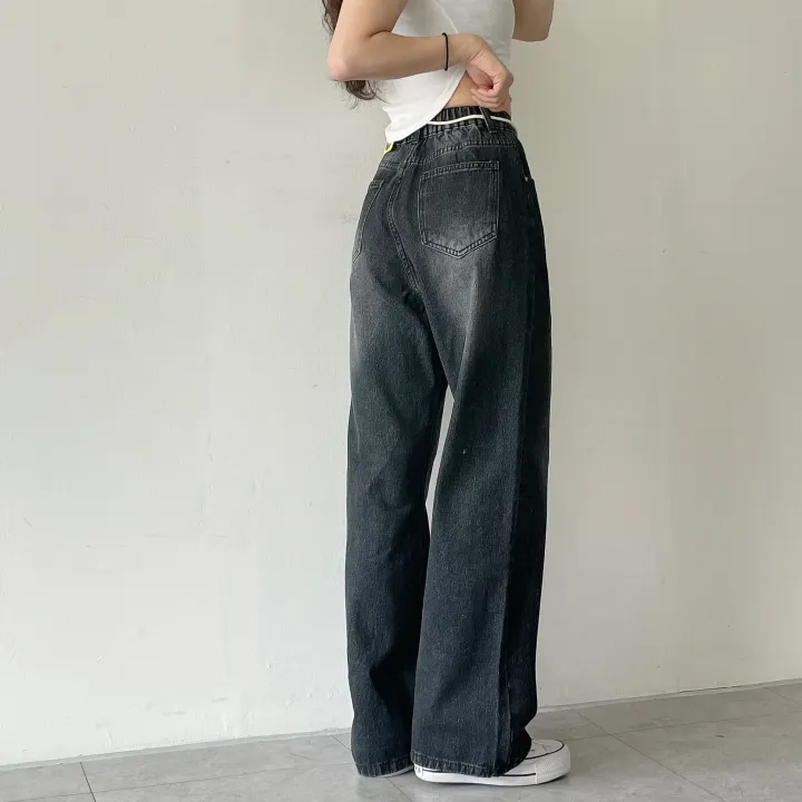 당일발송🚀핏/색감보장💗 절개라인 스트링 와이드 하이웨스트 빈티지 워싱 뒷밴딩 데님 롱 팬츠 키작녀 키큰녀 3color / 스트링 탈부착가능! 상세 이미지 19