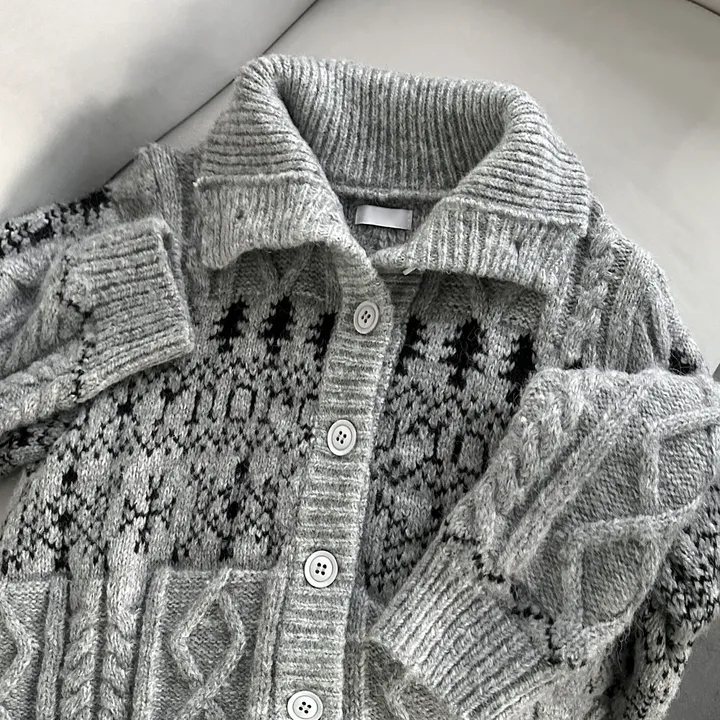당일출고🚀[wool20%/두툼❄] 하이넥 스노우 패턴 노르딕 루즈핏 가디건 3color 상세 이미지 30