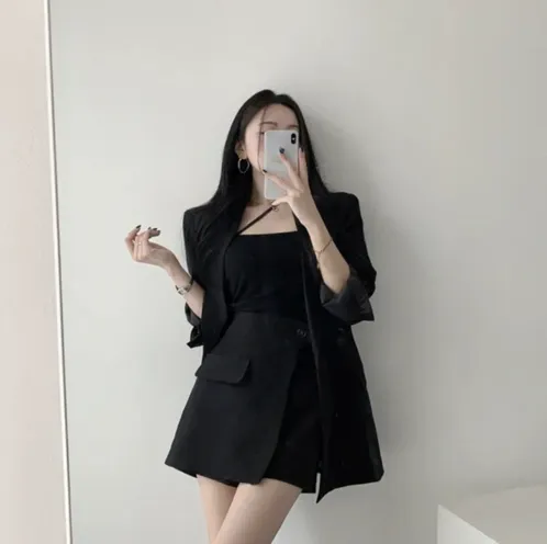 ((세트룩*존예핏)) 무드온 하프자켓 치마바지 투피스 하객룩 긴팔자켓 봄자켓 여름팬츠 미니스커트 치마바지 반바지 쇼츠 숏팬츠 상세 이미지 5
