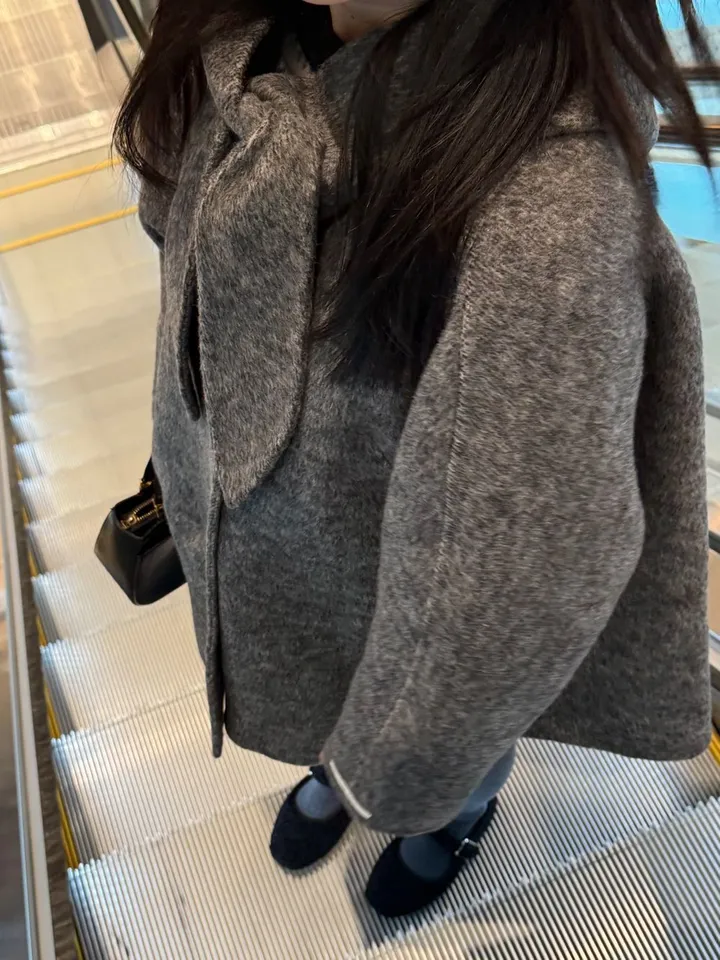[핸메코/하프코트] 스카프 래빗 울 핸드메이드 하프 코트 (핸메코, 울핸메코, 울핸드메이드코트, 초봄까지, 봄코트, 러블리룩, 아방핏, 데일리룩, 데이트룩, 페미닌룩) 상세 이미지 46