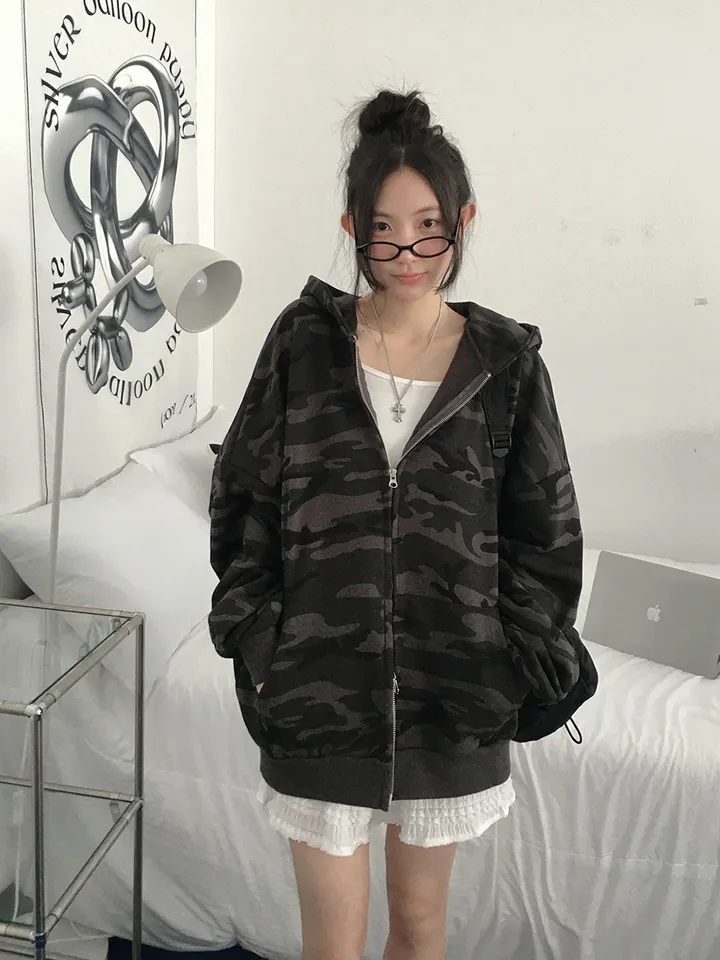 [핵오버핏🖤국내제작 *투웨이집업* 유니크 밀리터리 카모 오버핏 후드집업 남녀공용 커플템] 카모오버핏후드집업 상세 이미지 7