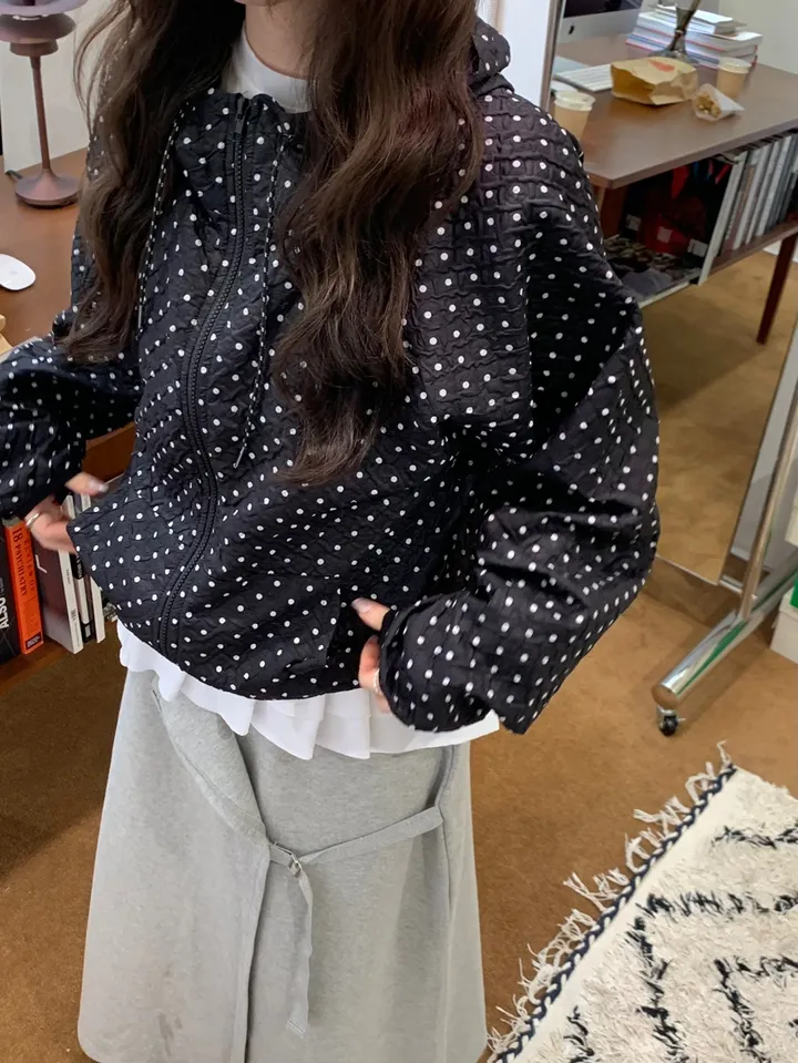 [고퀄/모델소장🖤]도트 땡땡이 후드 바람막이(2color) 상세 이미지 15