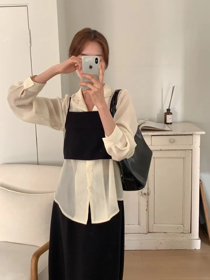 [세트가격❕/핏보장] 뷔스티에 롱 스커트 투피스 세트 h라인스커트 리본 스트랩 오피스룩 하객룩 나들이룩 2color 상세 이미지 11