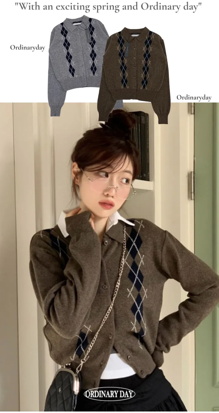[캐시미어가디건ෆ잘록핏]르본 배색 아가일 패턴 잘록 시보리 카라넥 캐시미어 울니트 버튼 가디건 4color 상세 이미지 16