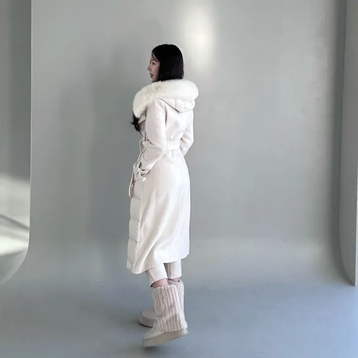 [하이퀄리티] 로로 폭스퍼 구스다운 더블패딩코트 패딩배색코트 후드패딩코트 (수입) 상세 이미지 7