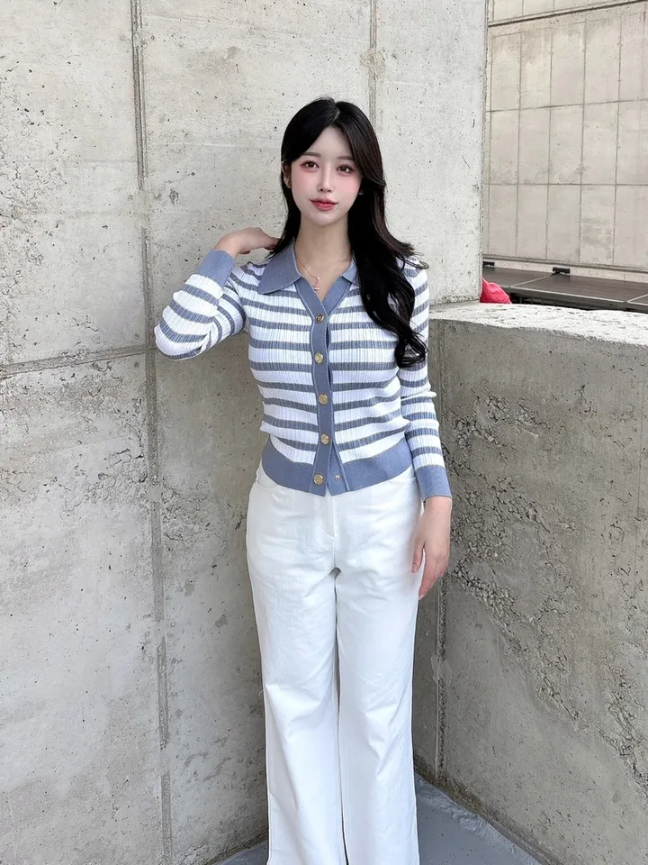[고급미💖] 헤라 배색 금장 단가라 카라 가디건 상세 이미지 7