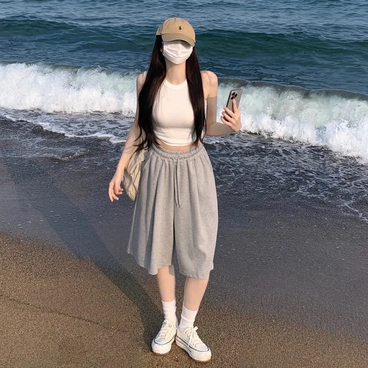 [핏보장🖤/L-XL] 발리 버뮤다 원턱 밴딩 와이드 숏 허리밴딩 트레이닝 팬츠 바지 키작녀 키큰녀 빅사이즈 남녀공용 상세 이미지 5
