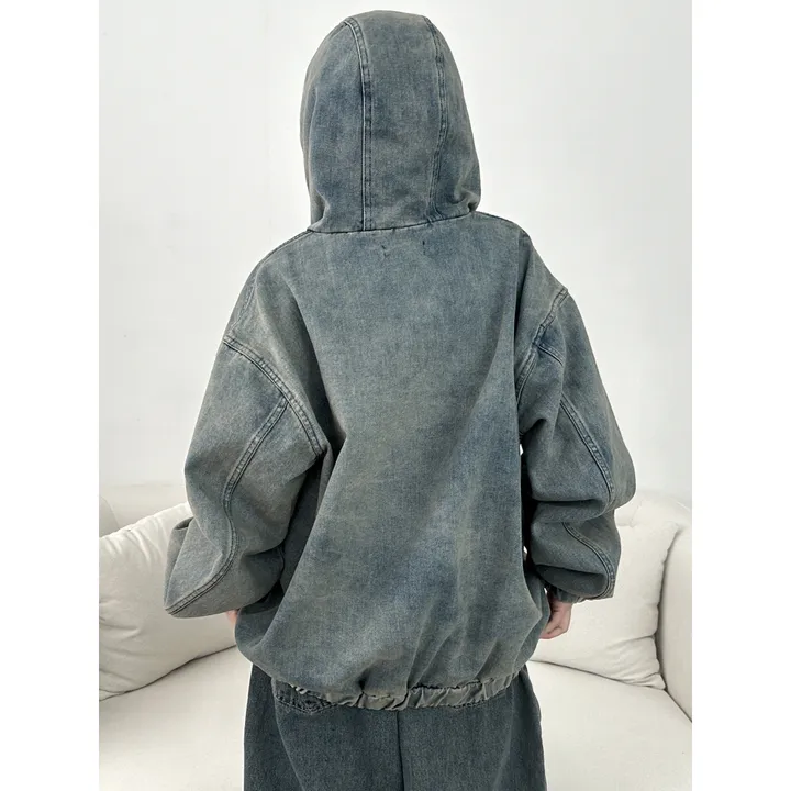 [UNISEX]시티드 데님 루즈 박시 후드 집업 점퍼 자켓(2color/5-7일 여유주문) 상세 이미지 12