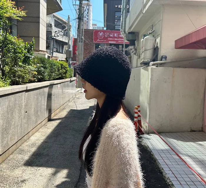 [당일배송]루킨포자체생산[특가세일]무지 뽀글이 벙거지 [묶음세일]뽀송이 양털 니트 버킷햇 모자 4color(블랙칼라-2000원) 상세 이미지 12