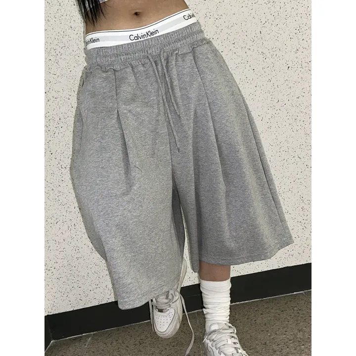 [UNISEX/기획특가/소장추천!/3size!]사이드 폴드 핀턱 포인트 루즈 와이드 벌룬 버뮤다 하프 트레이닝 팬츠(2color) 상세 이미지 69