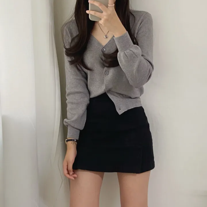(데일리)소프트 기본 긴팔 니트 크롭 브이넥 가디건 5color 상세 이미지 34