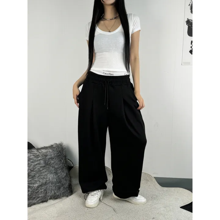 ❤️‍🔥기모선택│업그레이드 ver.│누적판매1,000 돌파 기념│4size!❤️‍🔥[UNISEX/기획특가]사이드 폴드 핀턱 스트링 루즈 와이드 벌룬 트레이닝 팬츠(2color) 상세 이미지 5