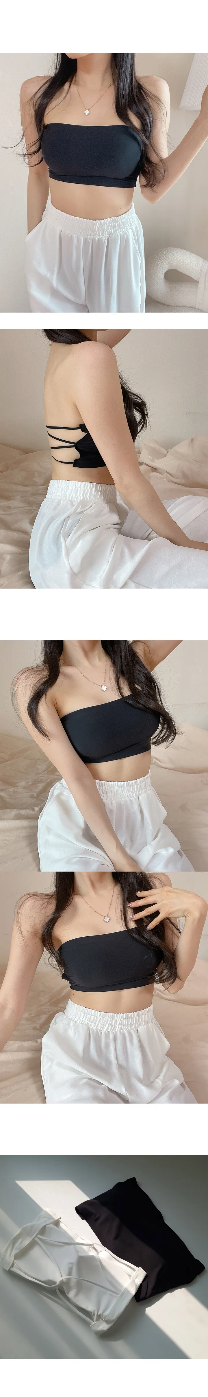 [뒷태여신❤️흘러내림X]더블 X 튜브탑 오프숄더브라 탱크탑 끈없는브라 스트랩리스 백리스브라 레이어드 노와이어 일체형패드 워터밤 상세 이미지 5