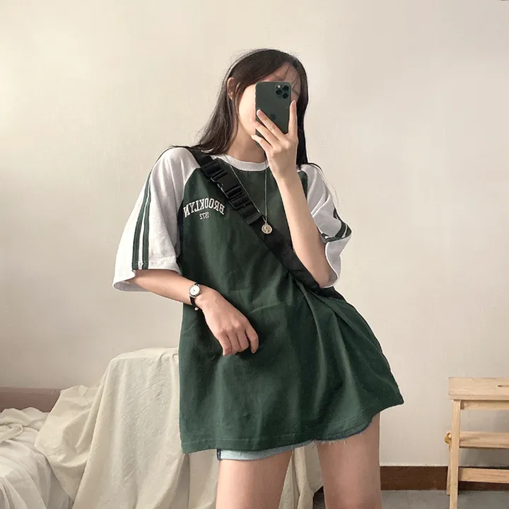 [예쁜/스포티!] 두줄 져지 배색 나그랑 브루클린 자수 데일리 반팔티T 5color 상세 이미지 1