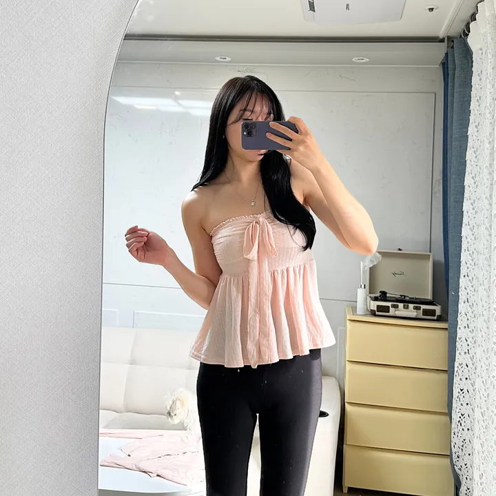 [투피스세트!] 최저가!고퀄! 리본 하트넥 플레어 튜브탑 + 가디건 세트 상세 이미지 11