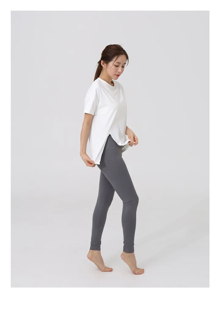 사이드 오픈 오버핏 힙커버 반팔 요가 티셔츠 여성 필라테스상의 루즈핏 요가복 운동복 상세 이미지 8